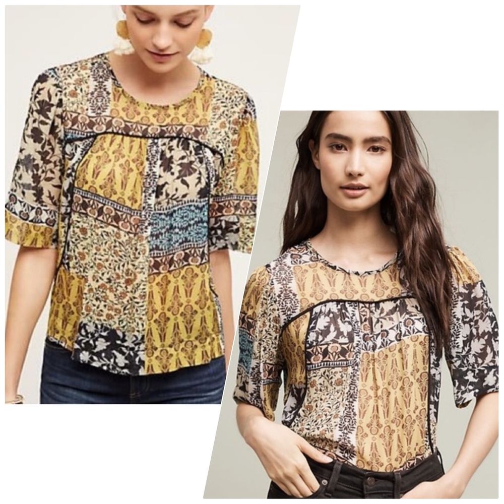 Anthropologie Weston Deka Floral Patchwork Top